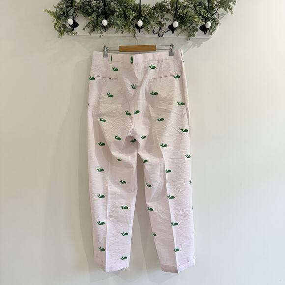 Men’s Castaway Nantucket Seersucker Whale Embroidered Pants Golf 36 Pink Stripe - Picture 4 of 5